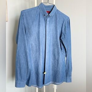 HUGO Light Blue Chambray Button-Down Shirt